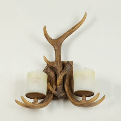 Resin Antlers Shape Wall Sconce 2 Lights Vintage Style Wall Light for Restaurant Coffee Shop