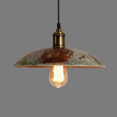 Shallow Round Hanging Light Single Light Rustic Height Adjustable Metal Pendant Lighting in Aged Brass