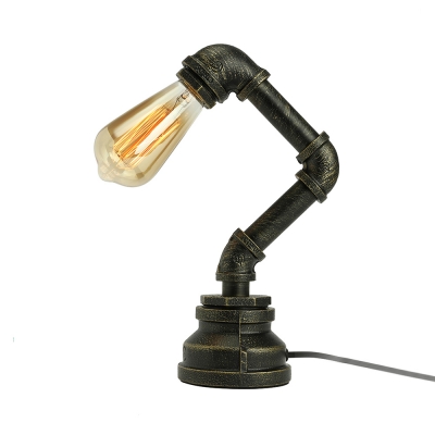 Simple 1 Light Pipe LED Desk Lamp in Antique Iron Finish