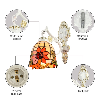 Single Light Tiffany Style Floral Bell Wall Sconce with Colorful Glass Shade 6