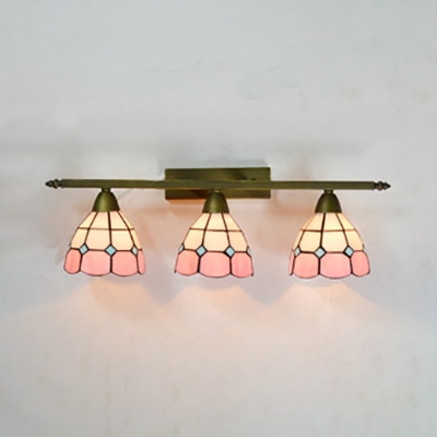 Stained Glass Dome Wall Lamp 3 Lights Tiffany Style Sconce Light in Blue/Green/Pink/Yellow