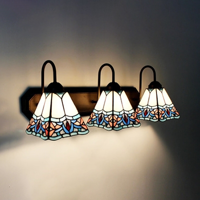 Tiffany Style Cone Wall Light Stained Glass 3 Lights Wall Sconce for Restaurant Living Room