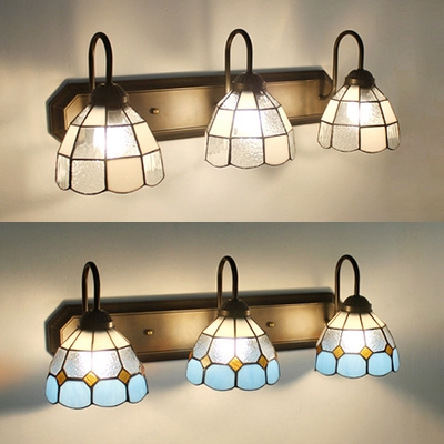 

Tiffany Style Dome Wall Light 3 Lights Blue/Clear Glass Sconce Light for Bathroom Bedroom, HL524362