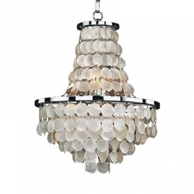 Traditional White Chandelier Light with Shell Decoration 8/9 Lights Metal Hanging Lamp for Living Room