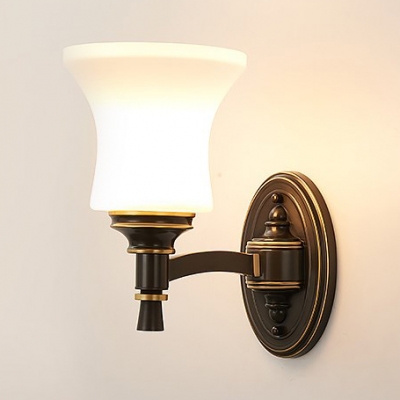 Vintage Style Curved Wall Sconce 1/2 Lights Frosted Glass Sconce Light in White for Bathroom