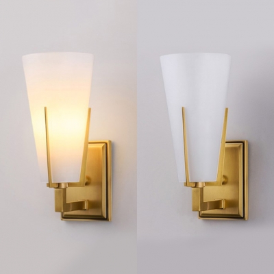 White Shade Wall Light 1 Light Contemporary Metal Glass Sconce Light for Kitchen Bathroom