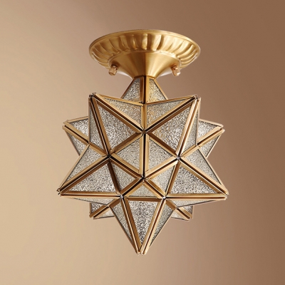 1 Light Polyhedron Light Fixture European Style Clear/Frosted Glass Ceiling Light for Bathroom