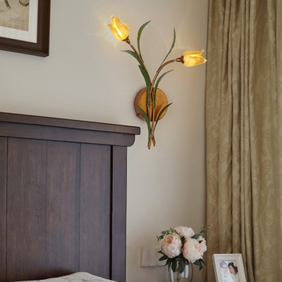 2/3/5 Lights Bloom Shape Wall Lamp Decorative Yellow Glass Metal Wall Light for Living Room Restaurant