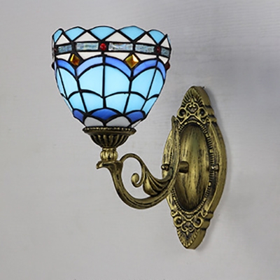 2 Pattern Optional Tiffany Wall Light Stained Glass Mediterranean Style Wall Sconce for Bedroom Dining Room
