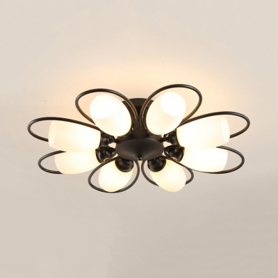 3/6/8 Lights Flower Semi Ceiling Mount Light Modern Metal Ceiling Lamp in Black for Restaurant