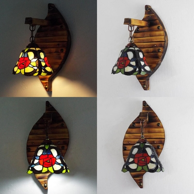 4 Pattern Optional Wall Light Stained Glass 1 Light Vintage Style Hanging Wall Light for Bedroom