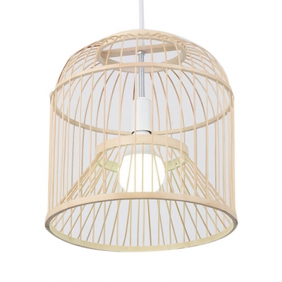 Birdcage Shape LED Pendant Lighting Living Room Bamboo Single Light Vintage Style Ceiling Lamp