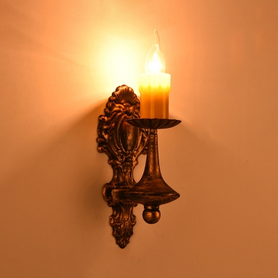 Antique Candle/Curved Wall Sconce Kitchen 1/2 Lights Metal Sconce Wall Light in Bronze