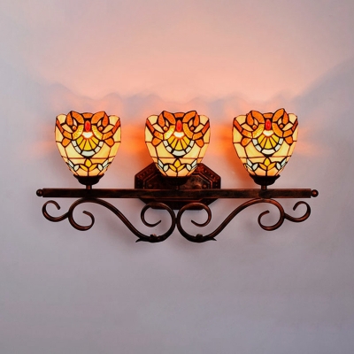 Baroque Dome Shade Wall Light 3 Lights Stained Glass Sconce Light for Living Room Hotel