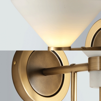 Bedroom Study Room Conical Wall Lamp Frosted Glass 1 Light Contemporary Brass Sconce Light