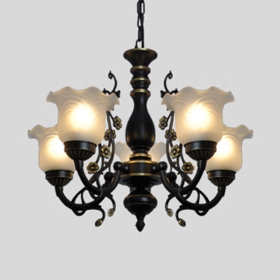 Black-Gold/White-Gold Flower Chandelier 3/5/6 Lights Traditional Metal Hanging Light for Living Room
