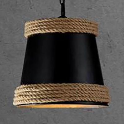 Black/White Bucket Pendant Light with Rope and Hanging Chain Single Light Rustic Hanging Lamp
