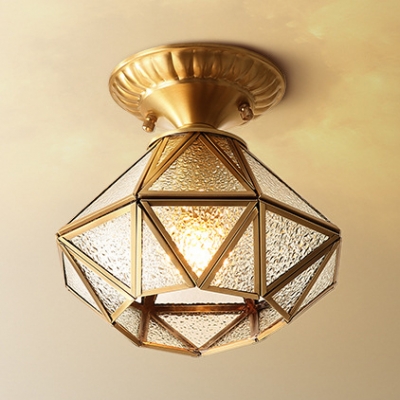 Brass Polyhedron Flush Mount Light 1 Light Antique Style Clear/Frosted Glass Ceiling Light for Bedroom