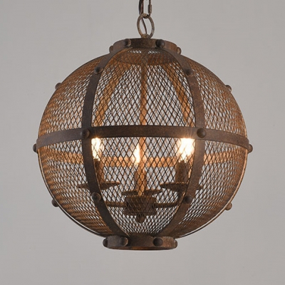 Cafe Restaurant Globe Chandelier Light Metal 3/5 Lights Antique Style Rust Pendant Lamp