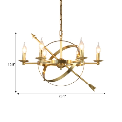 Candle Shape Foyer Hanging Light with Arrow Decoration 6 Lights Traditional Style Pendant Light