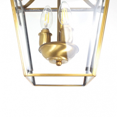 Candle Shape Hallway Chandelier Clear Glass and Metal 3 Lights Vintage Ceiling Light in Brass