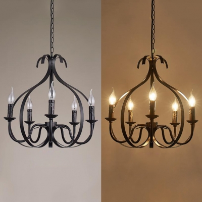 Classic Style Onion Shape Chandelier Metal 5 Lights Pendant Lighting in Black for Living Room Foyer