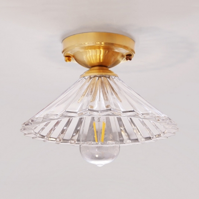 Cone Hallway Flush Mount Light Fluted Glass 1 Light Antique Style Ceiling Lamp