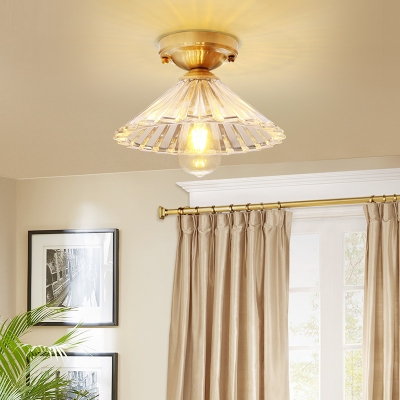 Cone Hallway Flush Mount Light Fluted Glass 1 Light Antique Style Ceiling Lamp