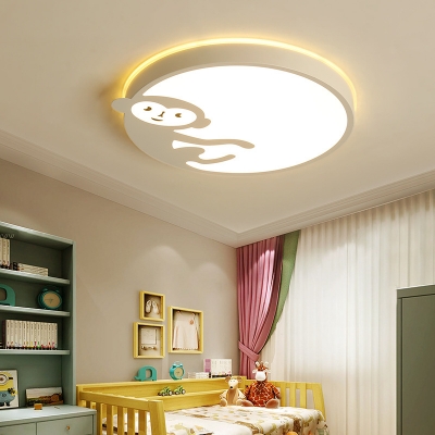 Creative White Ceiling Light with Money Pattern White/Third Gear/Stepless Dimming Flush Ceiling Light for Kids Room