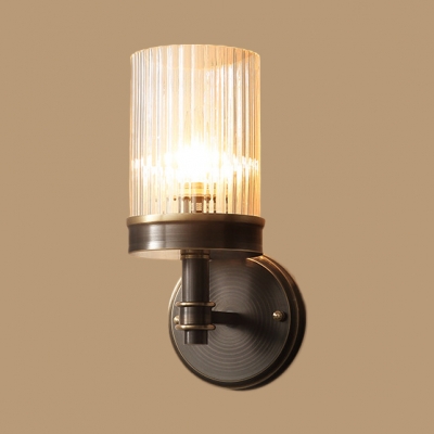Cylinder Foyer Hallway Sconce Light Metal Clear Glass 1 Light American Rustic Wall Light
