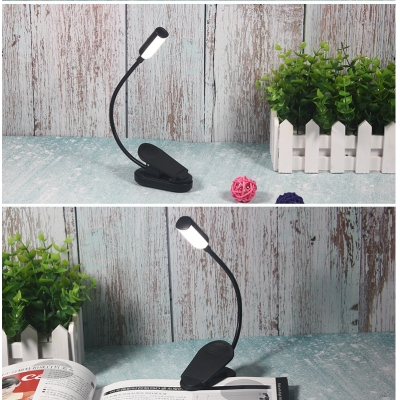 Cylinder Shade LED Clip Desk Light Flexible Gooseneck Reading Light with On-Off Switch and USB Charging Port