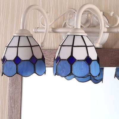 Dome Bathroom Sconce Light Stained Glass 2 Lights Tiffany Style Wall Lamp in Blue/Orange