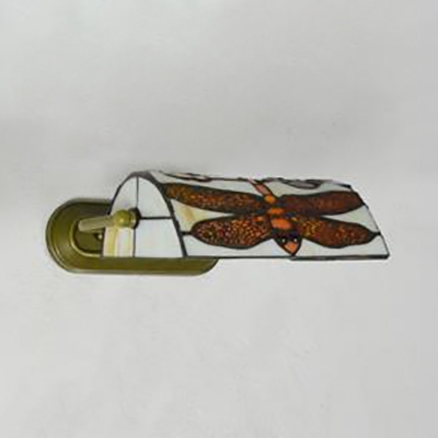 Dragonfly Sconce Lamp Living Room Metal and Stained Glass Rustic Style Bankers Lamp with/without Pull Chain