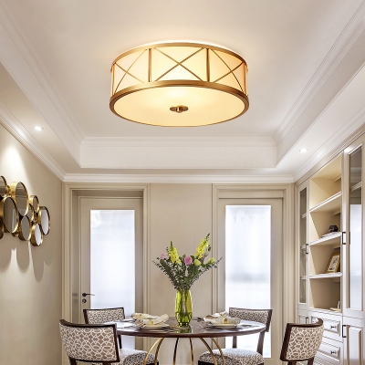 Elegant Style Brass Ceiling Lamp Round 2/3/4 Lights Frosted Glass Flush Light for Hotel