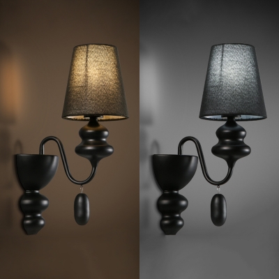 Fabric Tapered Shade Sconce Lamp 1 Light Traditional Wall Light in Black for Bedroom Hotel Foyer
