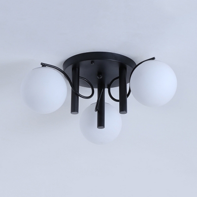 Frosted Glass Globe Ceiling Light 3/5/9 Lights Contemporary Semi Flush Light in Black for Bathroom