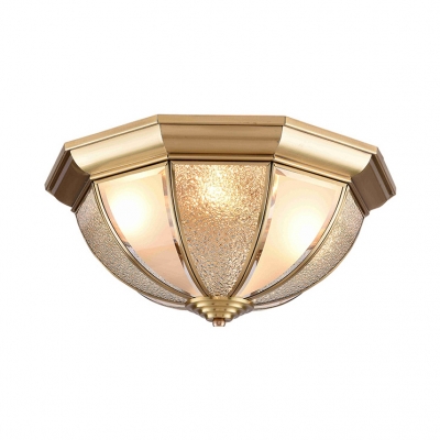 Glass Bowl Ceiling Lamp Hotel Foyer 3/4 Lights Elegant Style Flush Light in Brass