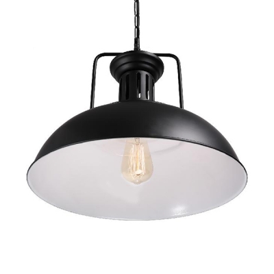 Dome Shade Plug In Ceiling Light Metal 1 Light Antique Style Black Hanging Light for Living Room