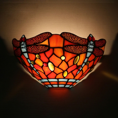 Colorful Dragonfly Pattern Sconce Light Tiffany Style Glass Wall Lamp for Living Room Restaurant