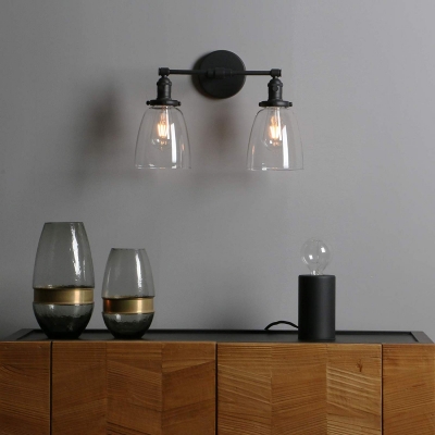 Industrial Bell Shape Wall Light Metal and Glass 2 Light Black Wall Lamp for Dining Room Bathroom