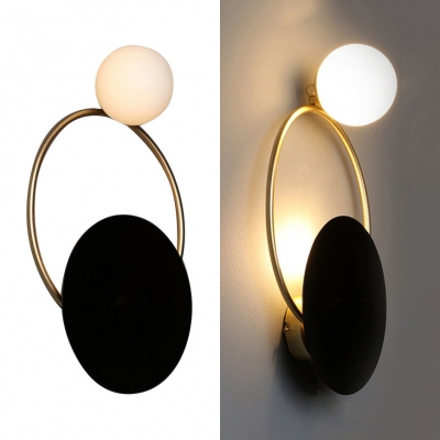 Living Room Round Sconce Light with White Globe Shape Metal Frosted Glass 2 Lights Modern Sconce Lamp