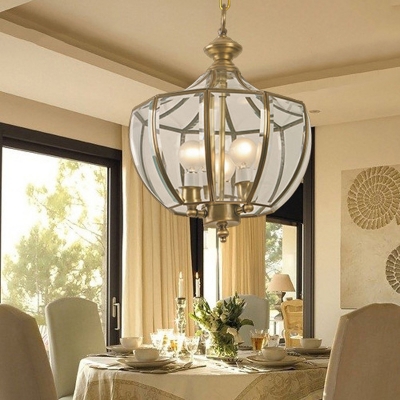 Luxurious Style Hanging Light Candle Shape 3 Lights Metal and Glass Chandelier for Living Room