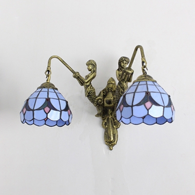 Mermaid Dining Room Sconce Light Stained Glass 2 Lights Tiffany Style Wall Lamp