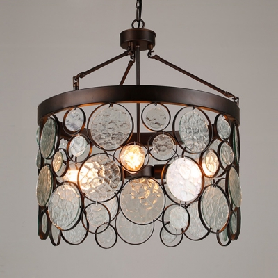 Metal and Glass Drum Chandelier 4 Lights Vintage Style Hanging Lamp for Dining Room Restaurant