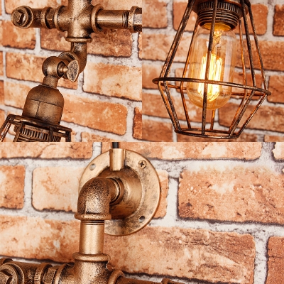 Metal Cage Wall Lighting Coffee Shop One Light Industrial Sconce Lighting Antique Gold/Antique Silver