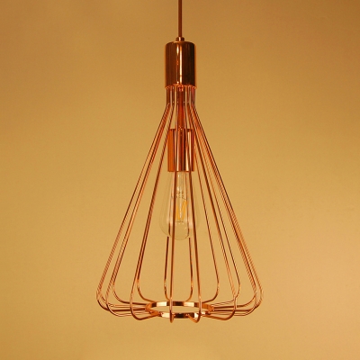 Metal Caged Pendant Lighting Kitchen Single Light Vintage Copper/Gold Hanging Light