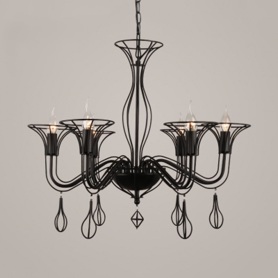 Metal Iron Wire Hanging Chandelier 3/6 Lights American Rustic Pendant Lighting in Black for Foyer