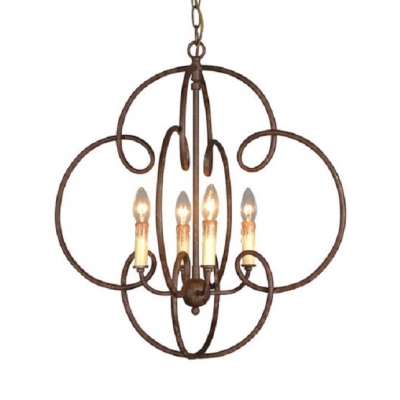 Metal Shade Candle Ceiling Light Living Room Restaurant 4 Lights Antique Style Chandelier in Rust