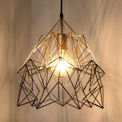 Metal Wire Frame Light Fixture 1 Light Antique Style Pendant Light in Gold for Living Room Bar