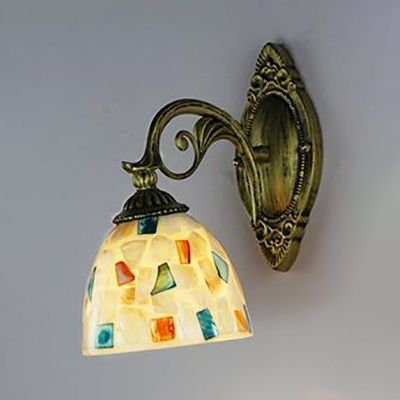 Restaurant Shop Bowl Shade Wall Lamp Glass and Shell Rustic Style Colorful/White Sconce Light